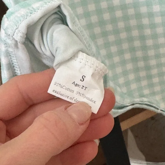 Hot air balloons appliqué shortall romper toddler boy jon jon gingham mint - Picture 5 of 7